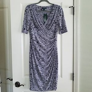 NWT Navy/White print faux wrap dress